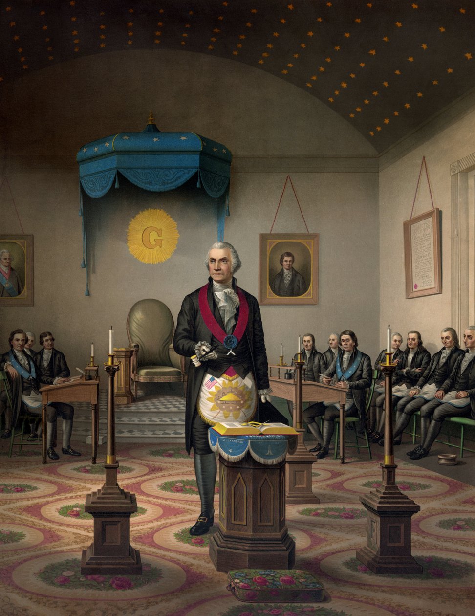 George Washington, amerikanischer General und Staatsmann, in maurerischer Kleidung (Verehrter der Loge „Alexandria 39“, die 1805 als „Washington-Alexandria“ bekannt war) von Artist Unknown