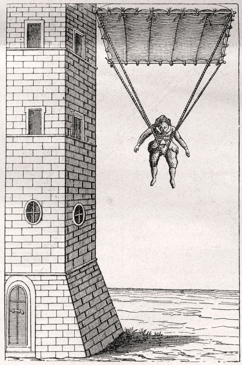 Homo Volans - Der Fallschirm erfunden von Fausto Veranzio von Artist Unknown