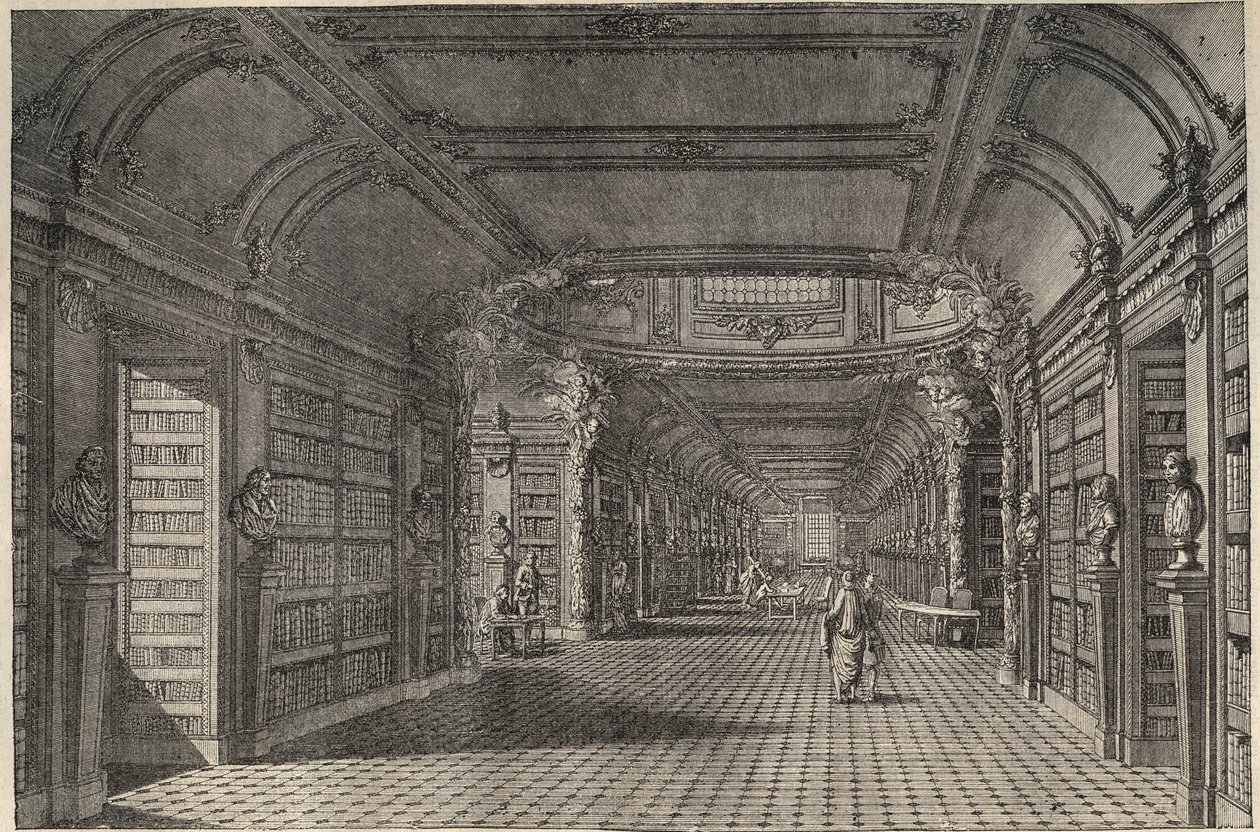 Innenansicht der alten Bibliothek von Saint Genevieve im 18. Jahrhundert von Artist Unknown