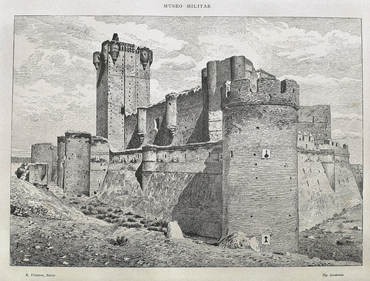 Medina del Campo. Die Burg Mota. Gravur. SPANIEN. ARAGON. Zaragoza. Allgemeine Militärakademie von Artist Unknown