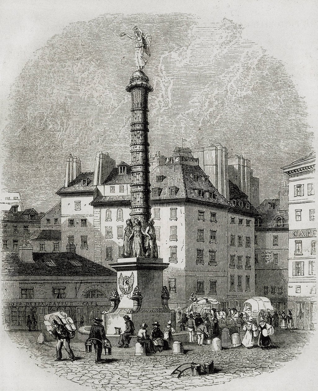 Paris. Wasserverkäufer vor dem Brunnen am Place Chatelet (Stich) von Artist Unknown