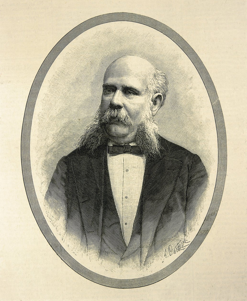 RIUS I TAULET, Francesc de Paula (1833-1889). Spanischer Anwalt und Politiker. Bürgermeister von Barcelona und Förderer der Weltausstellung 1888 in Barcelona. Porträt veröffentlicht in „La Ilustracion Espanola y Americana“ von A. Carretero. Gravur. von Artist Unknown