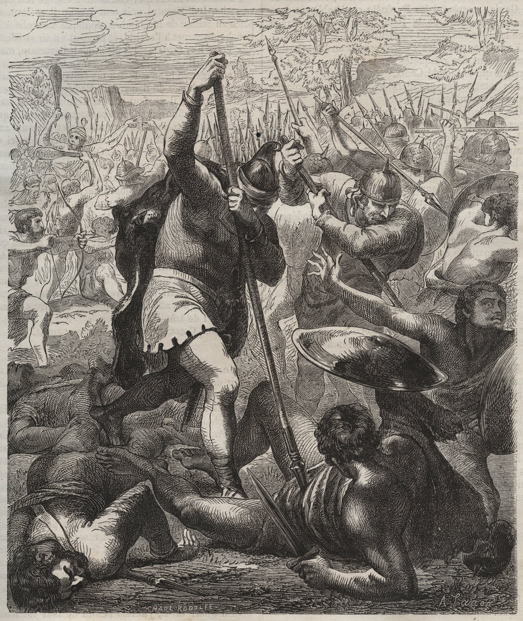 Darstellung von Pelage, dem Erobererkönig von Asturien, triumphierend gegen die Sarazenen, 719, Covadonga, Spanien von Artist Unknown