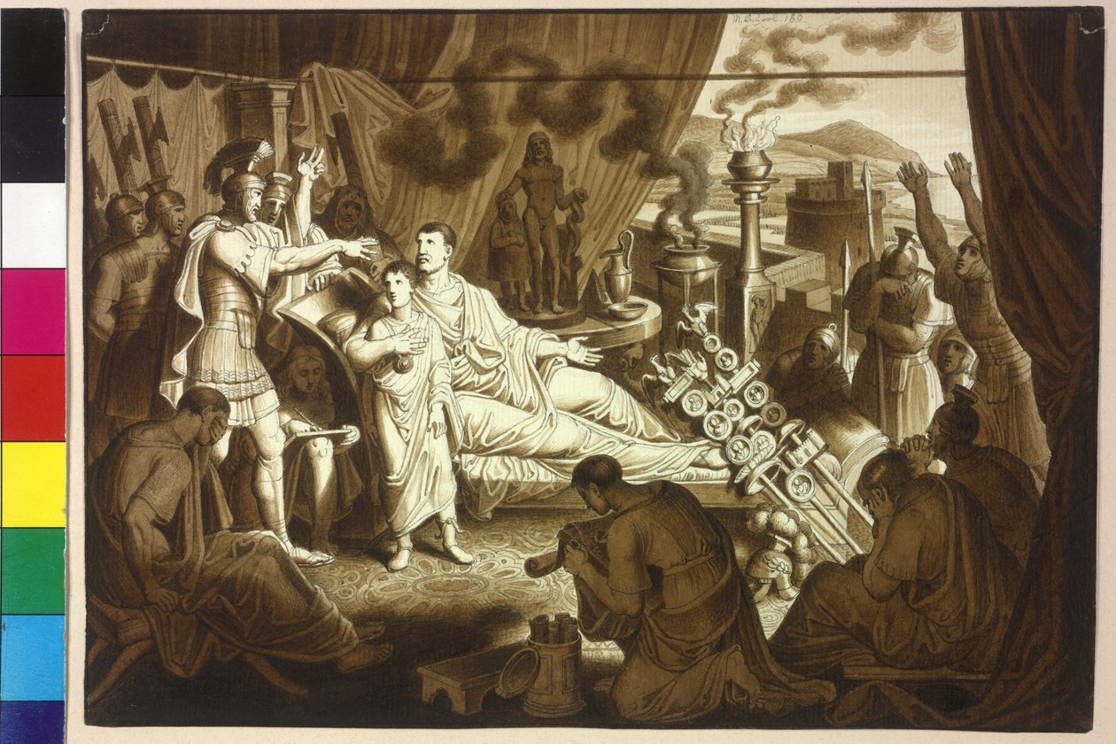 Die sterbende Frau Kaiser Mark Aurel rät Pertinax seinem Sohn Commodus von Artist Unknown