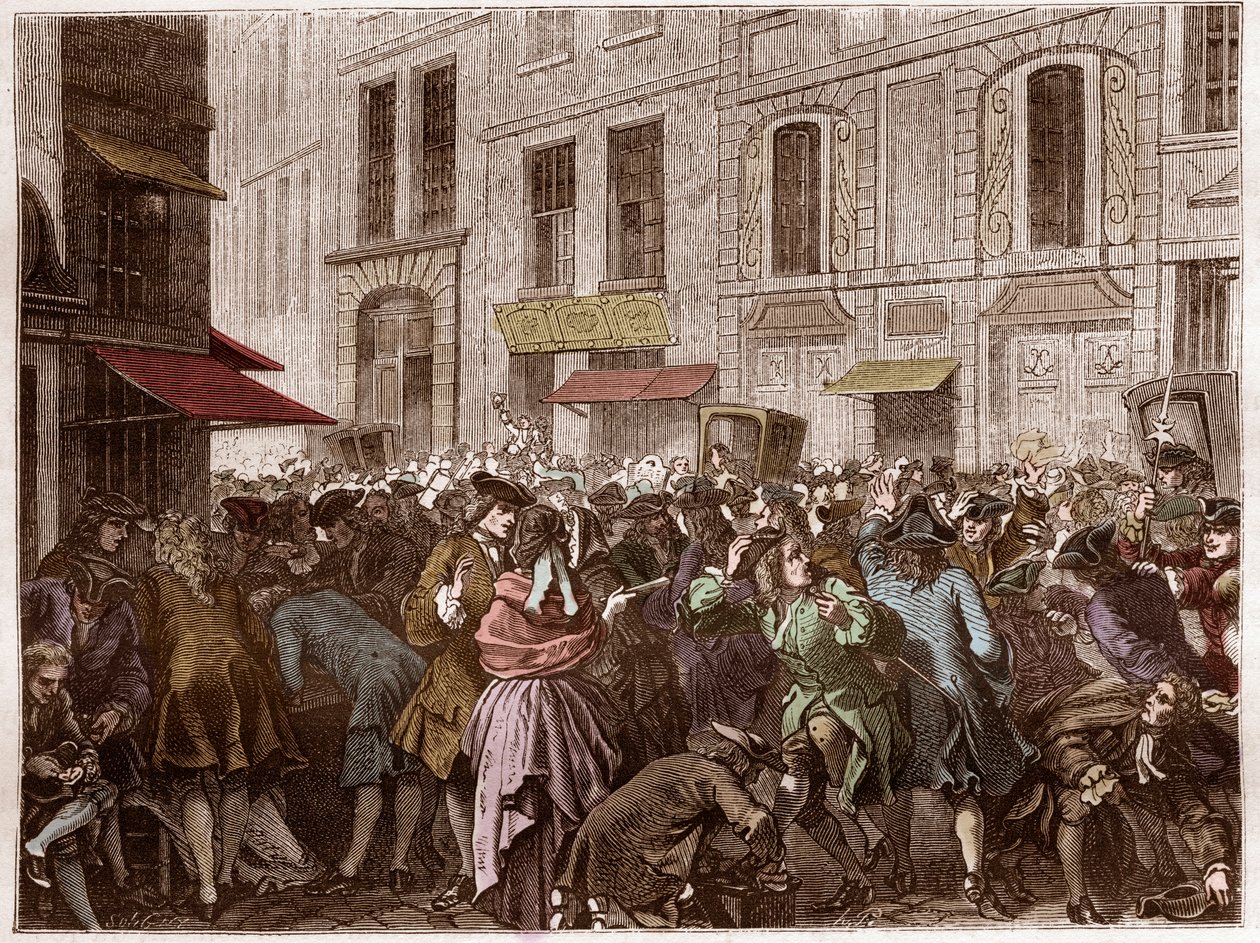 Die Rue Quincampoix zur Zeit des Systems von John Law von Artist Unknown