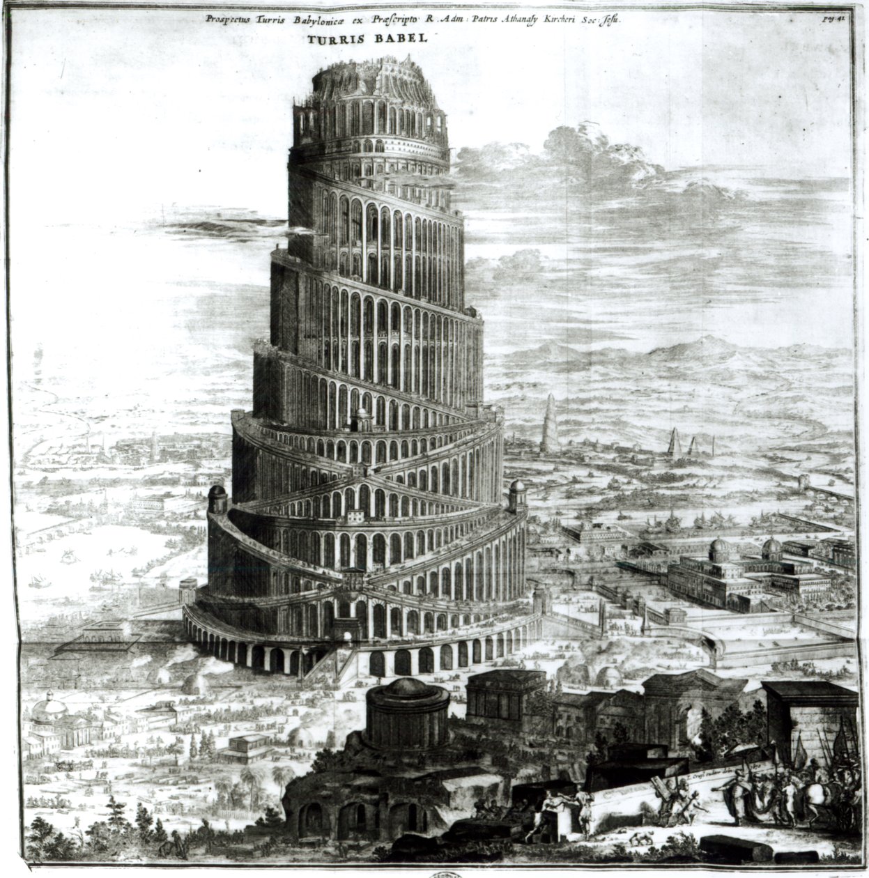 Der Turm von Babel, 1679 von Athanasius Kircher