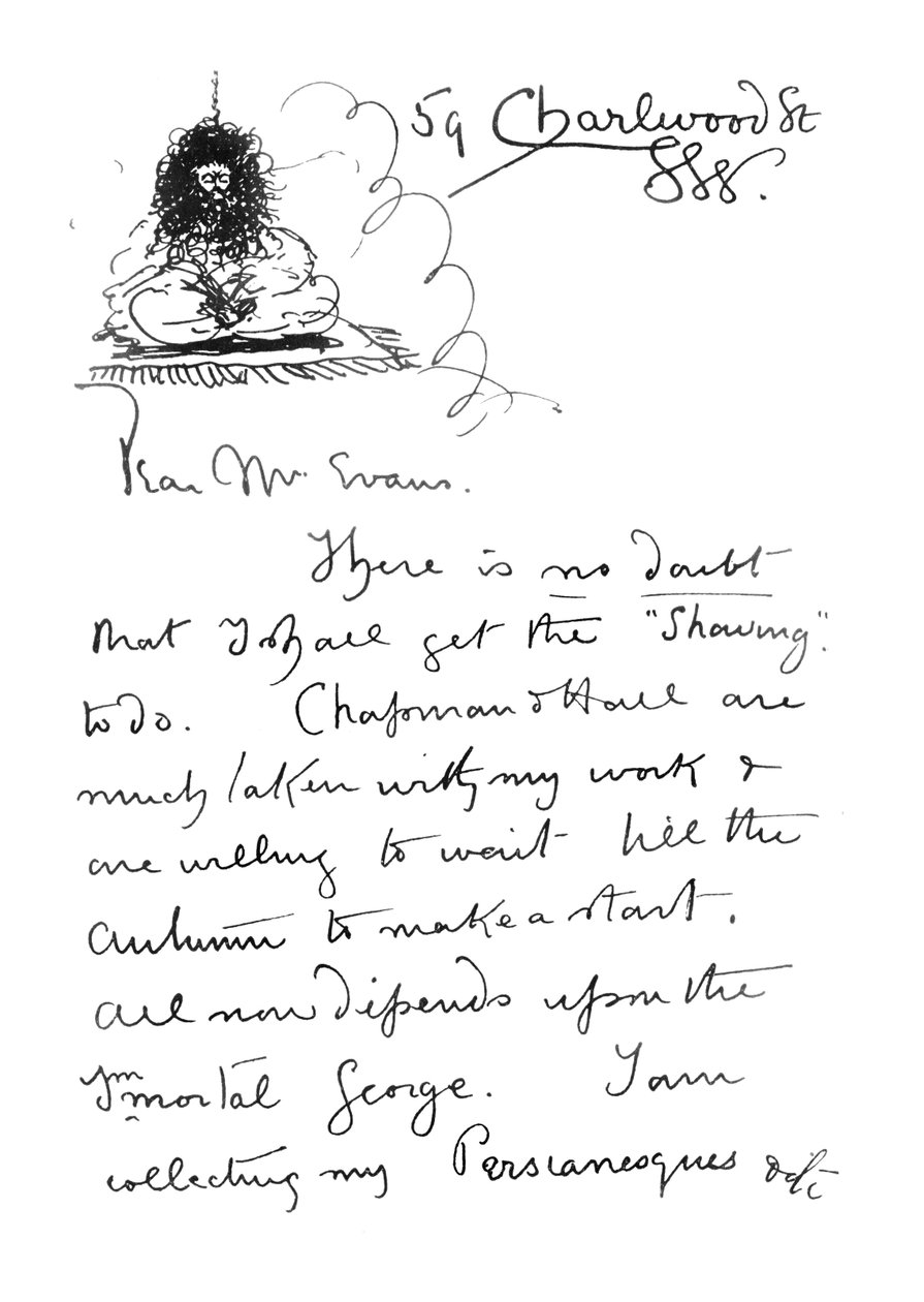 1. Seite des handschriftlichen Briefes an Frederick Evans, ca. 1893 von Aubrey Beardsley