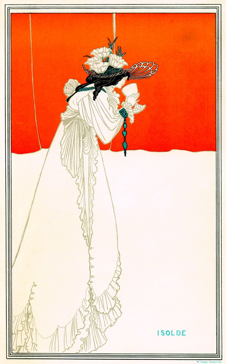 Isolde trinkt den Liebestrank von Aubrey Beardsley (1872-1898) nach der Oper von Richard Wagner Tristan und Isolde - Art Nouveau - Chromolithografie W. Griggs, The von Aubrey Beardsley
