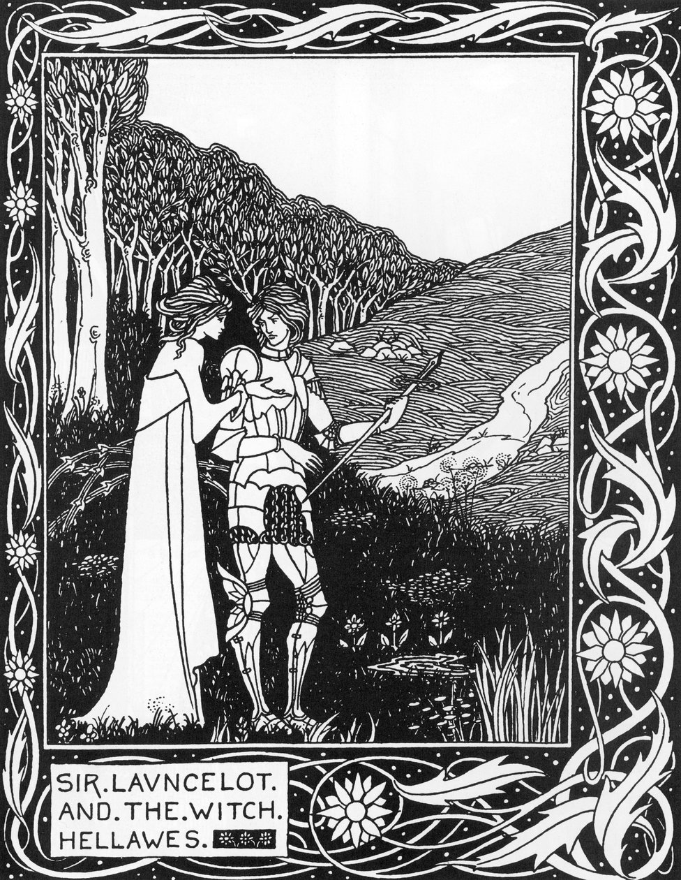 Sir Launcelot und die Hexe Hellawes (Lancelot und die Hexe Hellawes) Illustration von Aubrey Beardsley (1872-1898) aus Thomas Malorys Der Tod von Arthur von Aubrey Beardsley