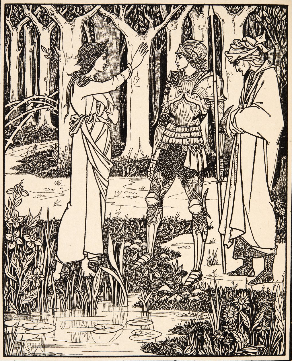 Die Dame vom See erzählt Arthur vom Schwert Excalibur von Aubrey Beardsley