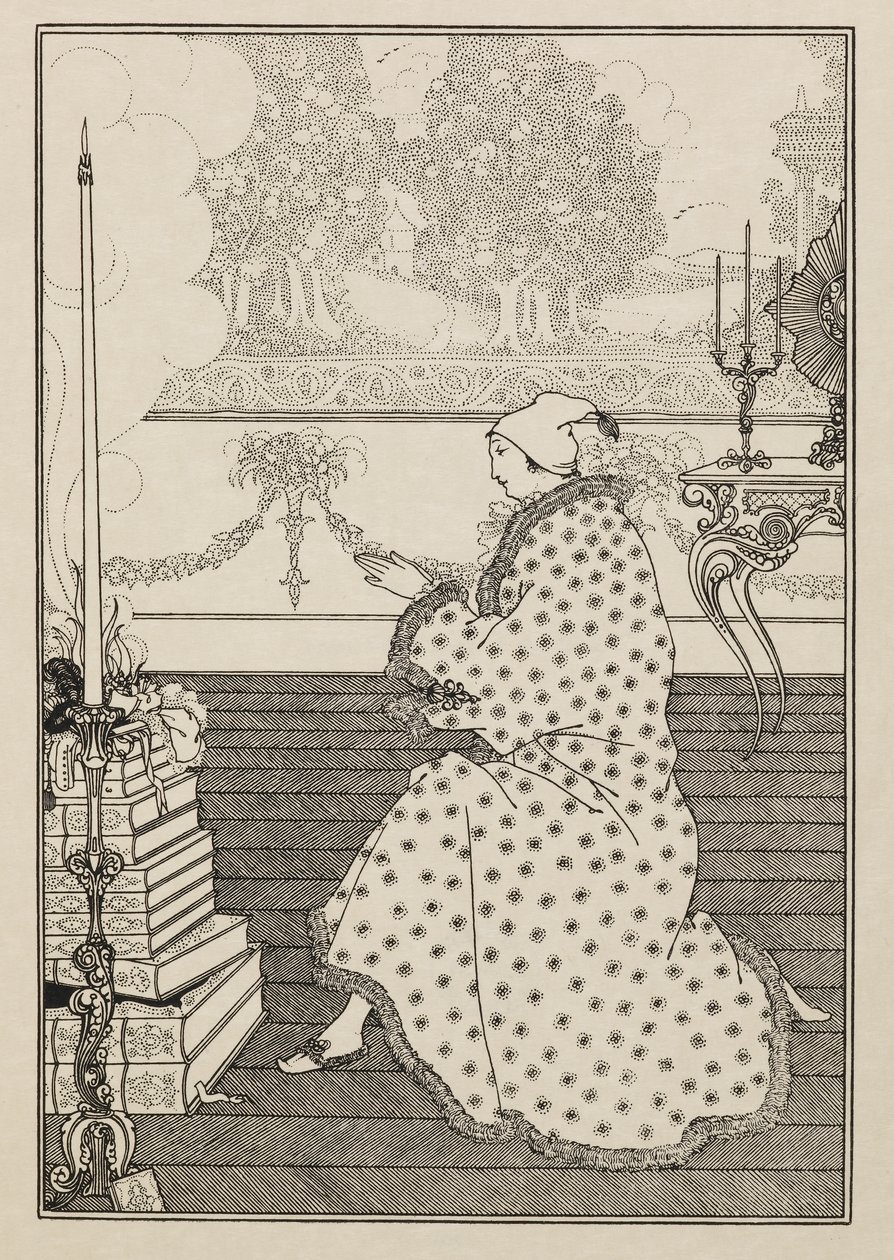 Das Gebet des Barons. Aus "Der Raub der Locke." aus einem Buch mit fünfzig Zeichnungen von Aubrey Beardsley