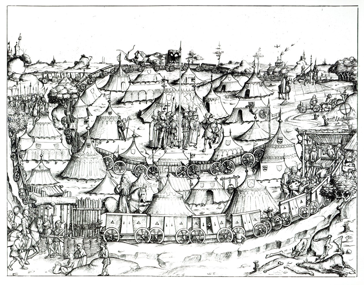 Mittelalterliches Militärlager, aus einem Buch, veröffentlicht 1887 von August Ottmar von Essenwein