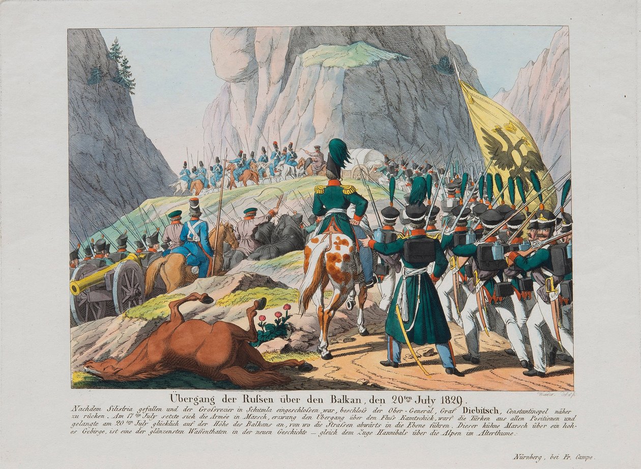 Die Armee von Graf Iwan Iwanowitsch Diebitsch überquert die Balken, um 1830 von August Friedrich Andreas Campe