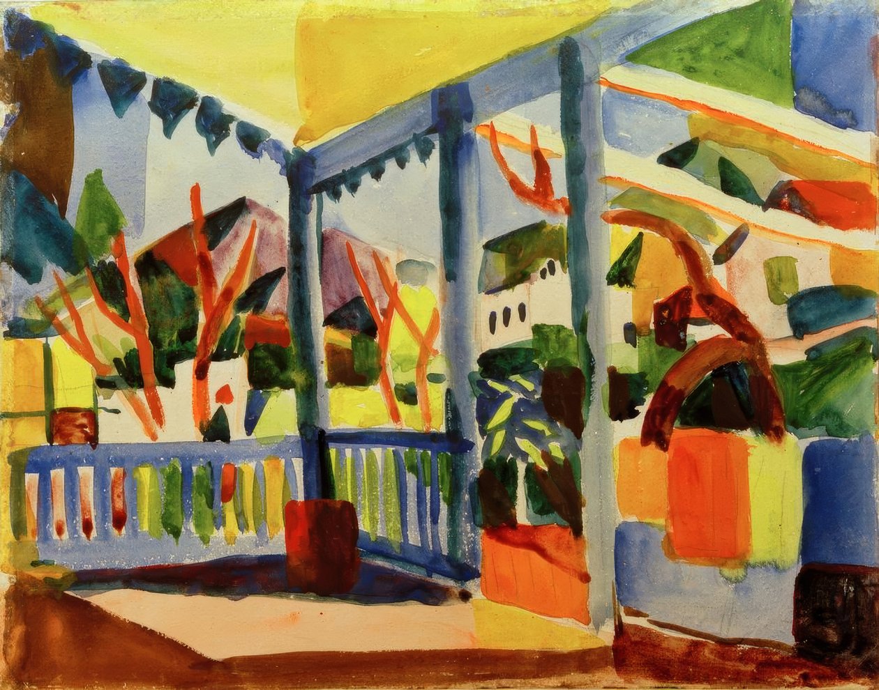 Terrasse des Landhauses in St. Germain von August Macke