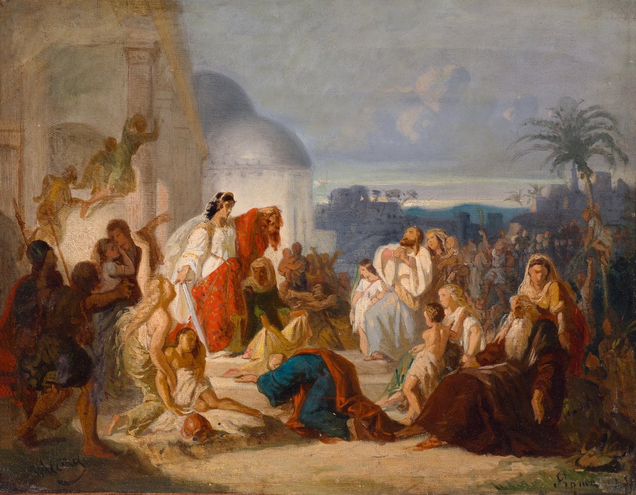 Judith zeigt den Bethuliern das abgeschlagene Haupt des Holofernes von August von Heckel