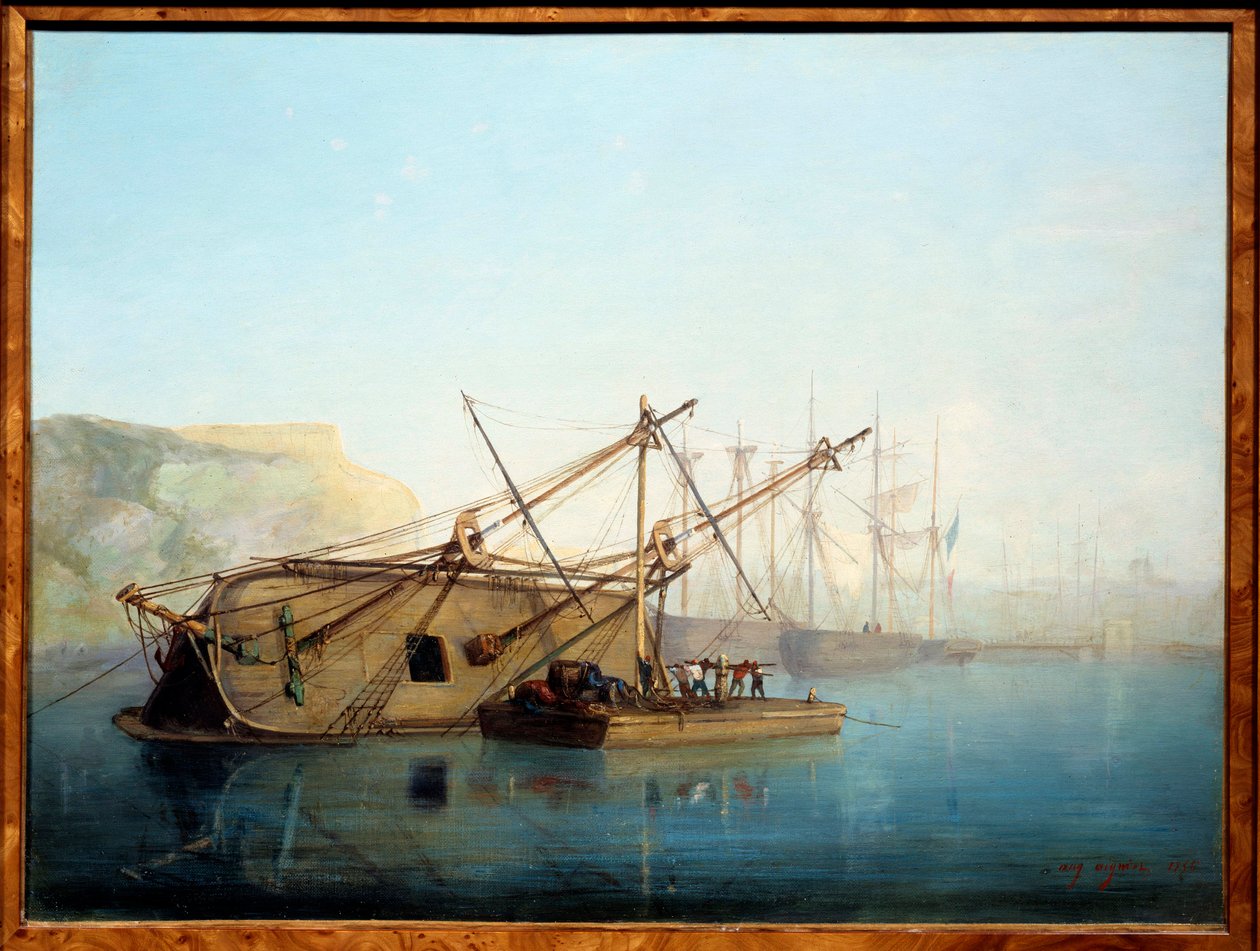 Ein Segelboot mit einem Carenage. Aquarell von Auguste Aiguier (1819-1865) von Auguste Aiguier