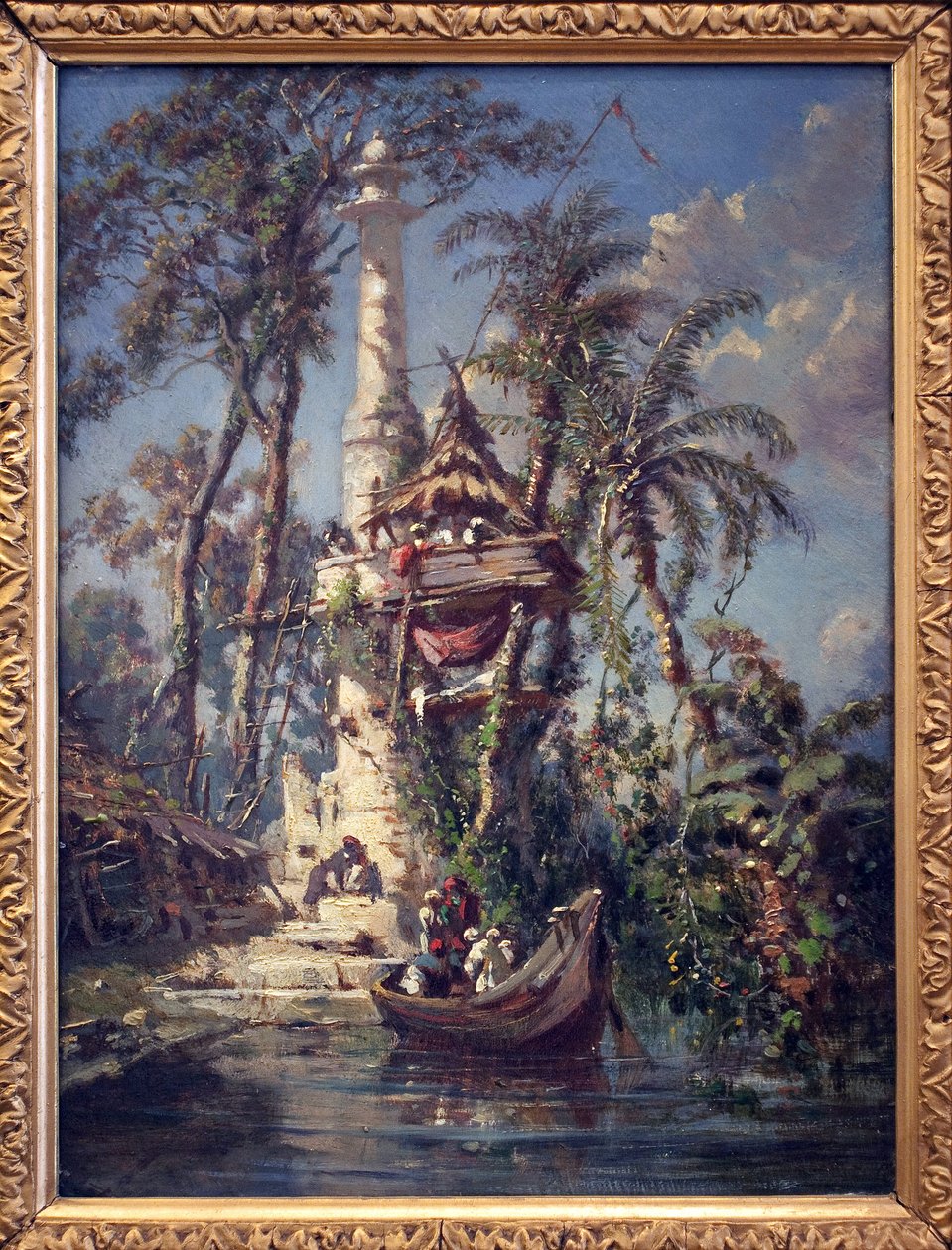 Observatorium am Ufer des Hoogly-Flusses (Bengalen, Indien). Gemälde von Auguste Borget (1808-1877), Öl auf Mahagoniholz von Auguste Borget