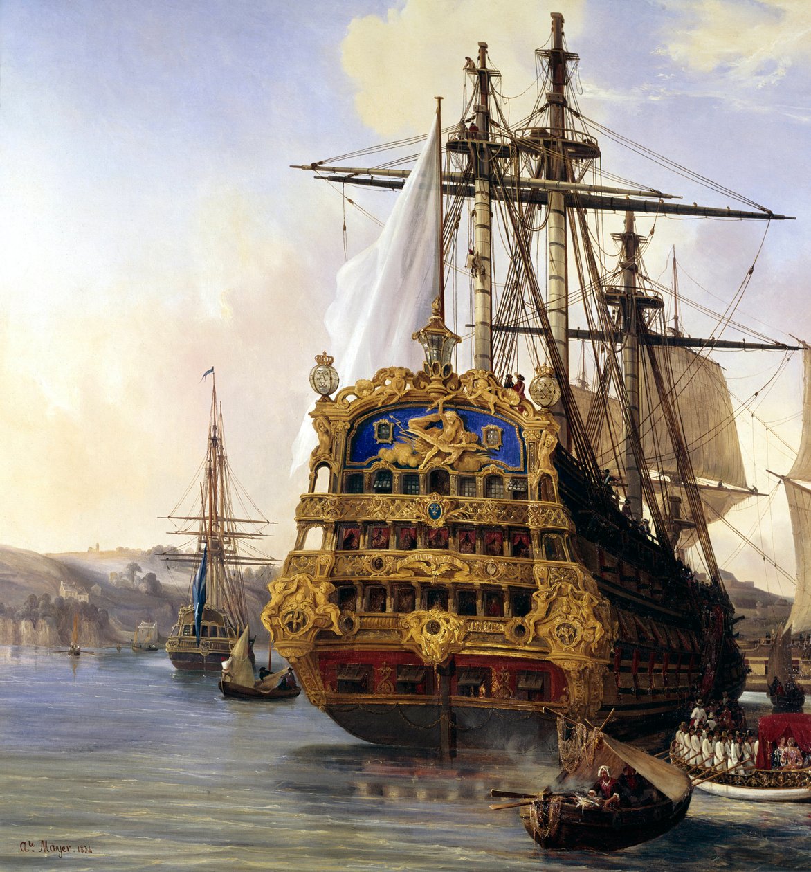 Das Schiff „Le Foudroyant“ im Hafen von Brest 1724 (Detail) von Auguste Etienne Francois Mayer