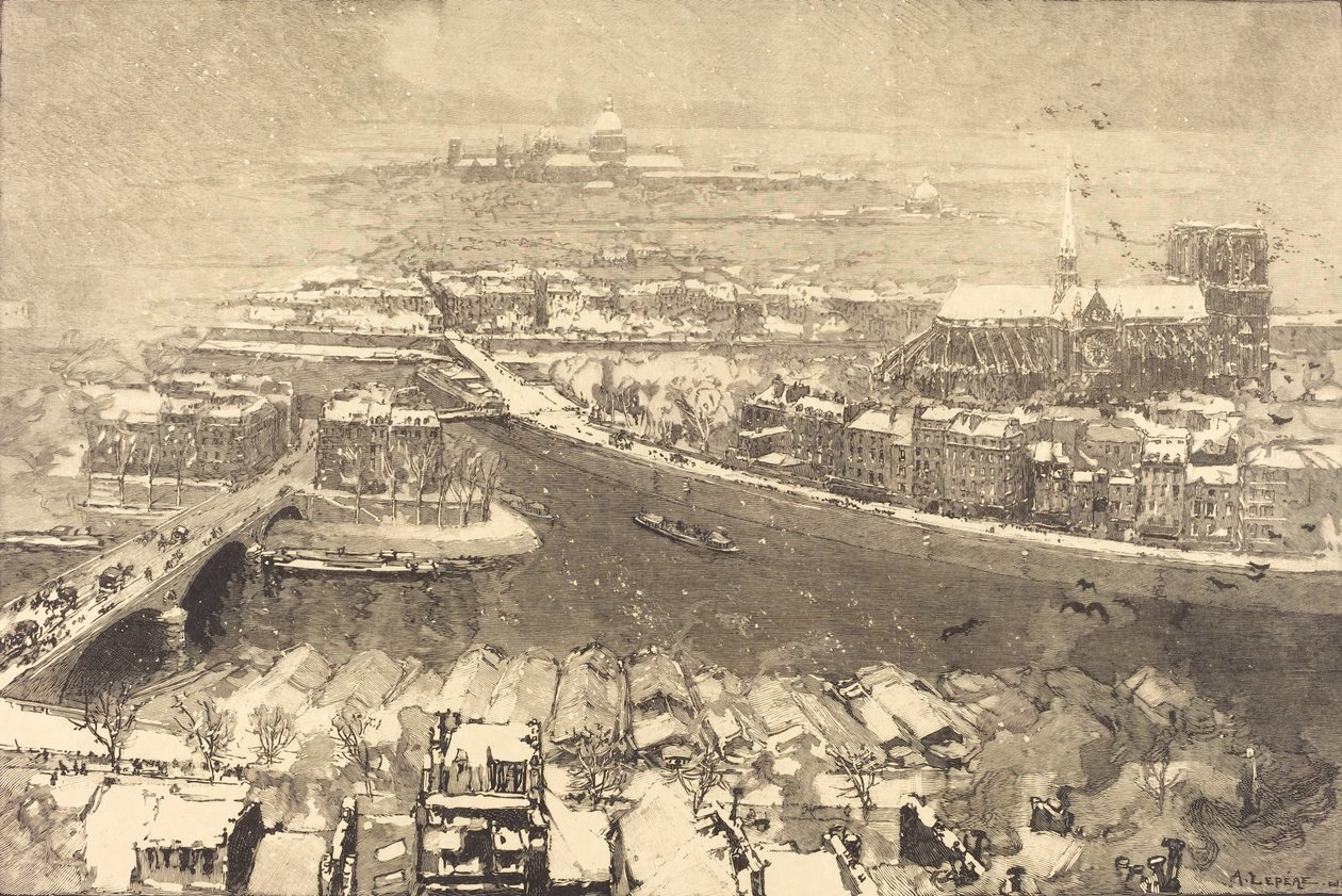 Paris unter Schnee, Blick von St.-Gervais, 1890 von Auguste Lepere