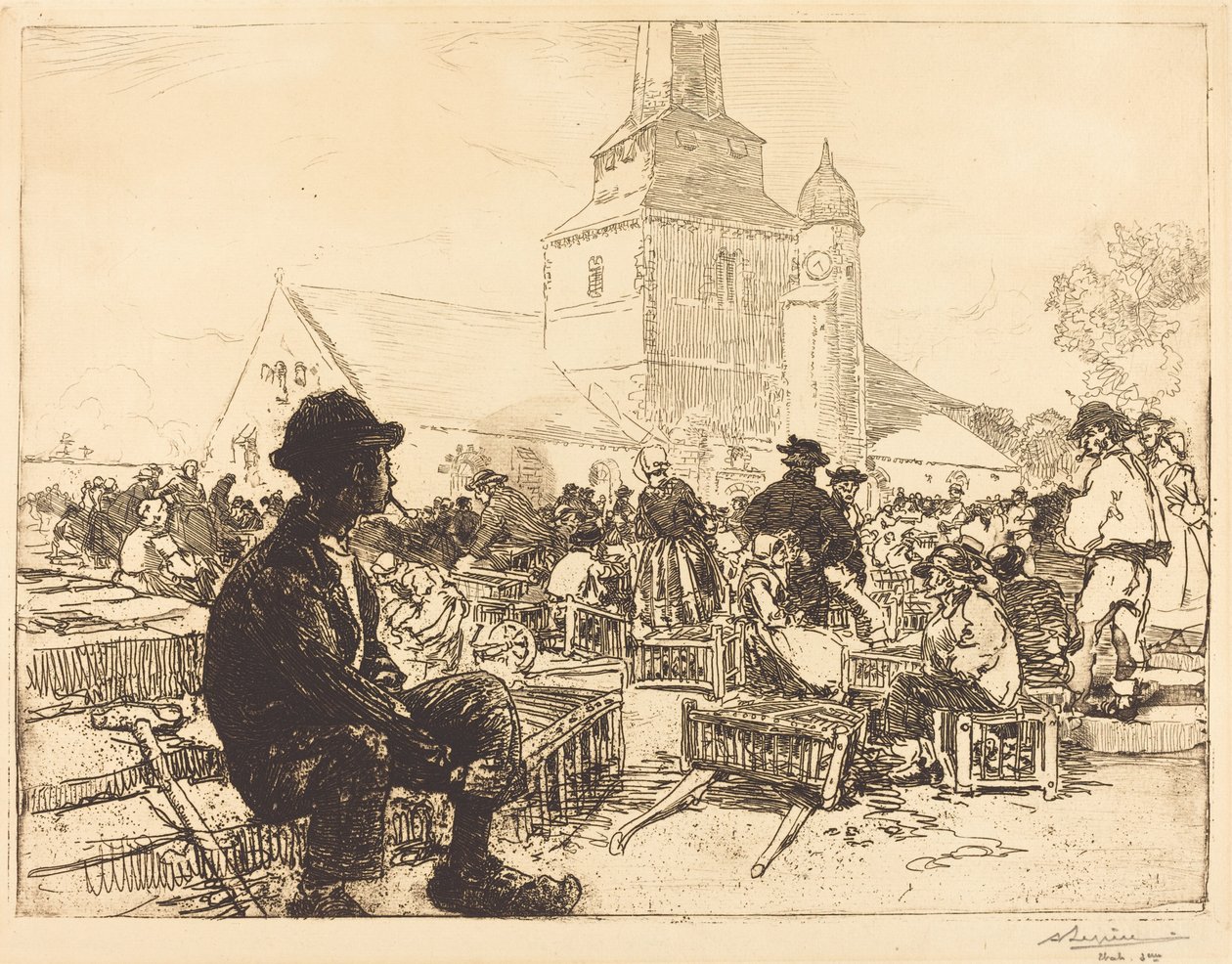 Geflügelmarkt in St.-Jean-de-Mont von Auguste Lepere