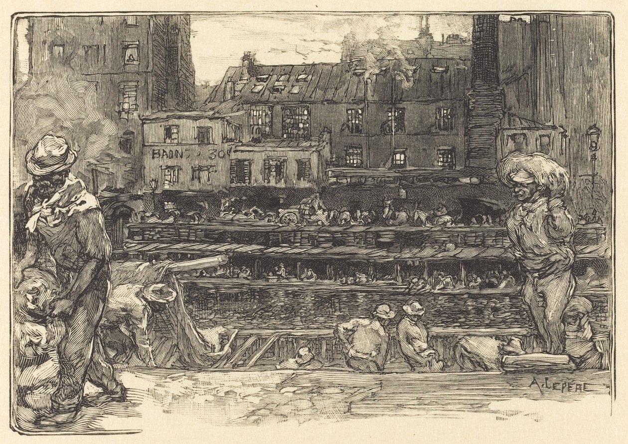 Entladen, Canal St. Martin Les dechargeurs de platre, Canal Saint-Martin, 1890 von Auguste Lepere