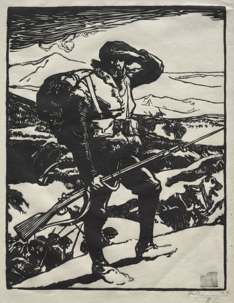 Chasseur Alpin, der die Rheinebene betrachtet von Auguste Louis Lepère