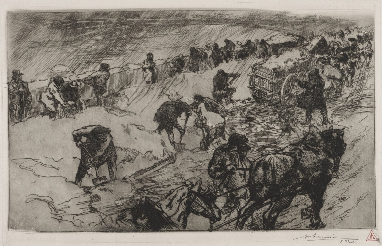 Kampf gegen den Schnee, Quai aux Fleurs von Auguste Louis Lepère