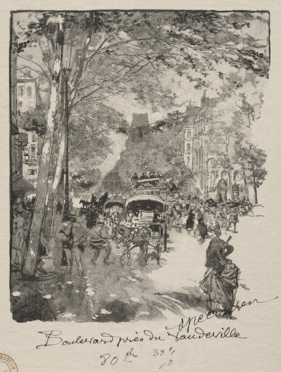 Der Boulevard in der Nähe des Vaudeville von Auguste Louis Lepère