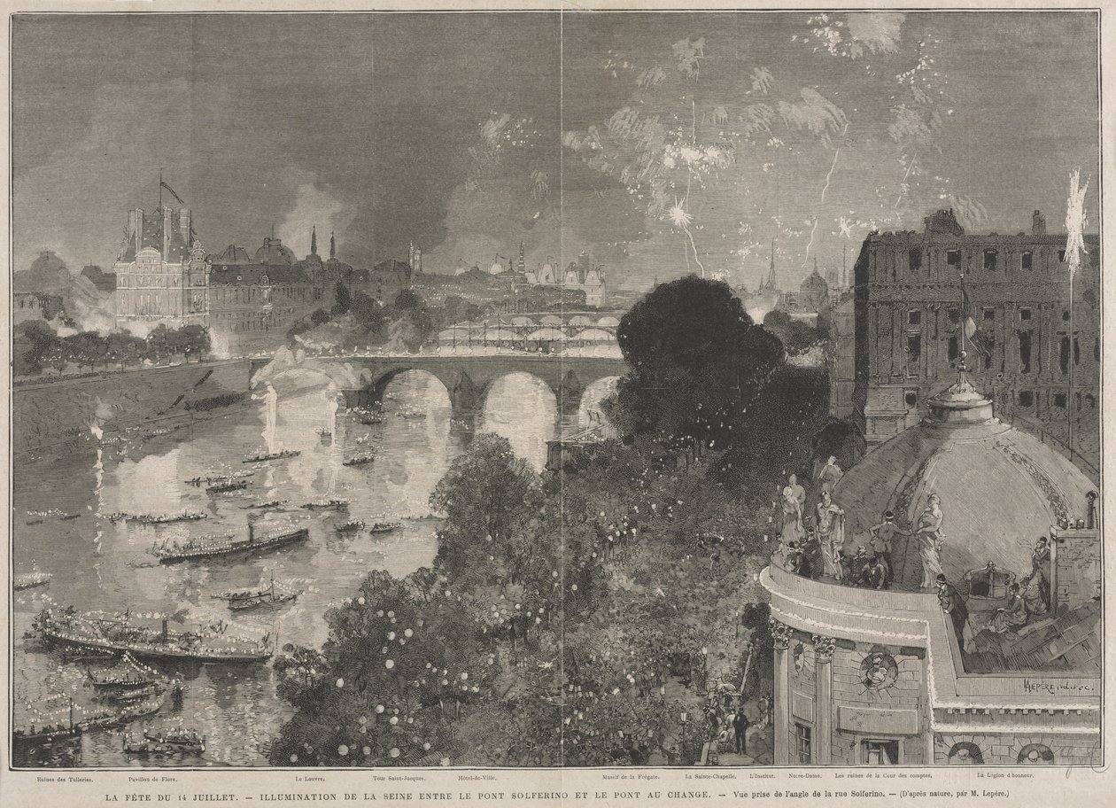 Das Fest des 14. Juli, Beleuchtung des Platzes der Republik (nach H. Scott) von Auguste Louis Lepère