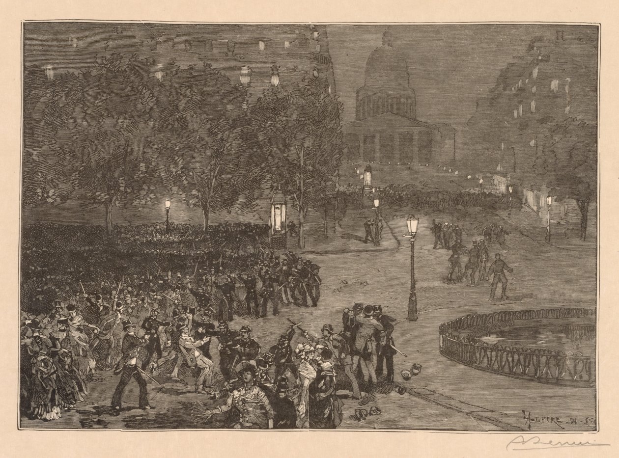 Bois du Monde: Die Unruhen im Quartier Latin, 1882 von Auguste Louis Lepère