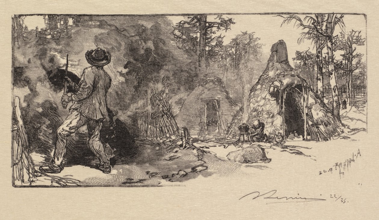 Wald von Fontainebleau: Kohlenmänner La Forêt de Fontainebleau: Les Charbonniers, 1890 von Auguste Louis Lepère
