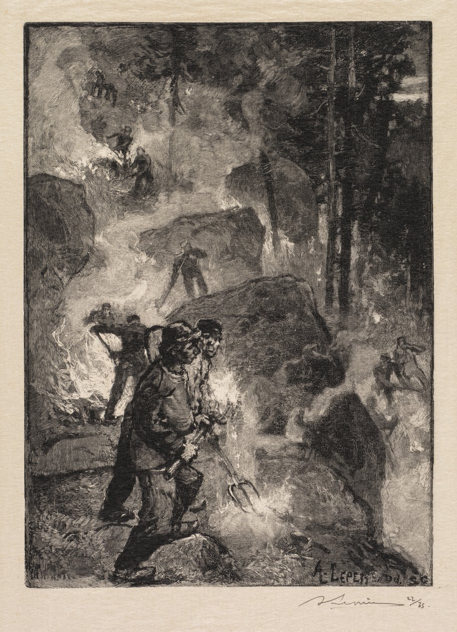 Fontainebleau-Wald: Farnbrenner (La Forêt de Fontainebleau: Les brûleurs de fougères) von Auguste Louis Lepère