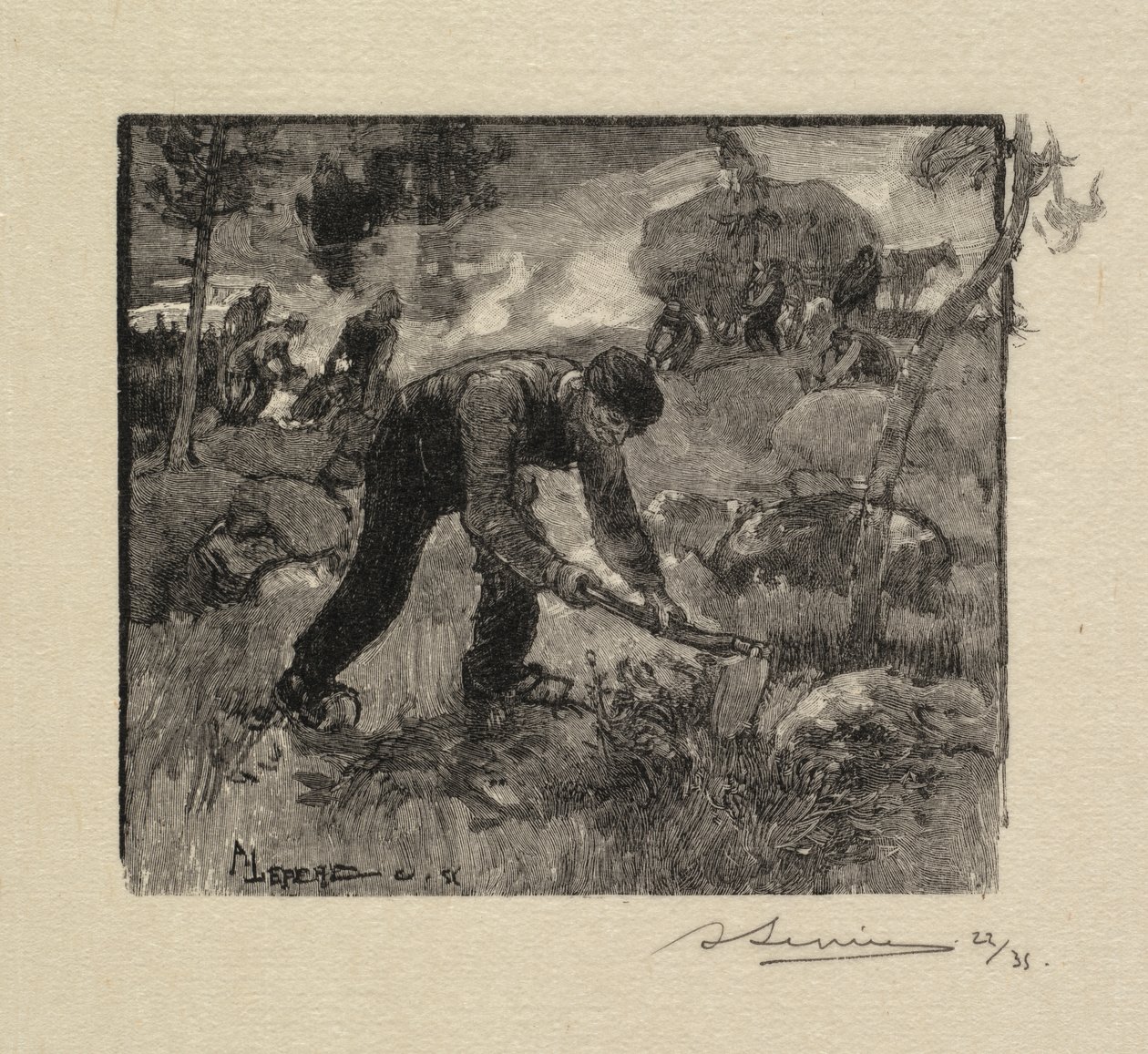 Fontainebleau Wald: Heidekraut Ziehen von Auguste Louis Lepère