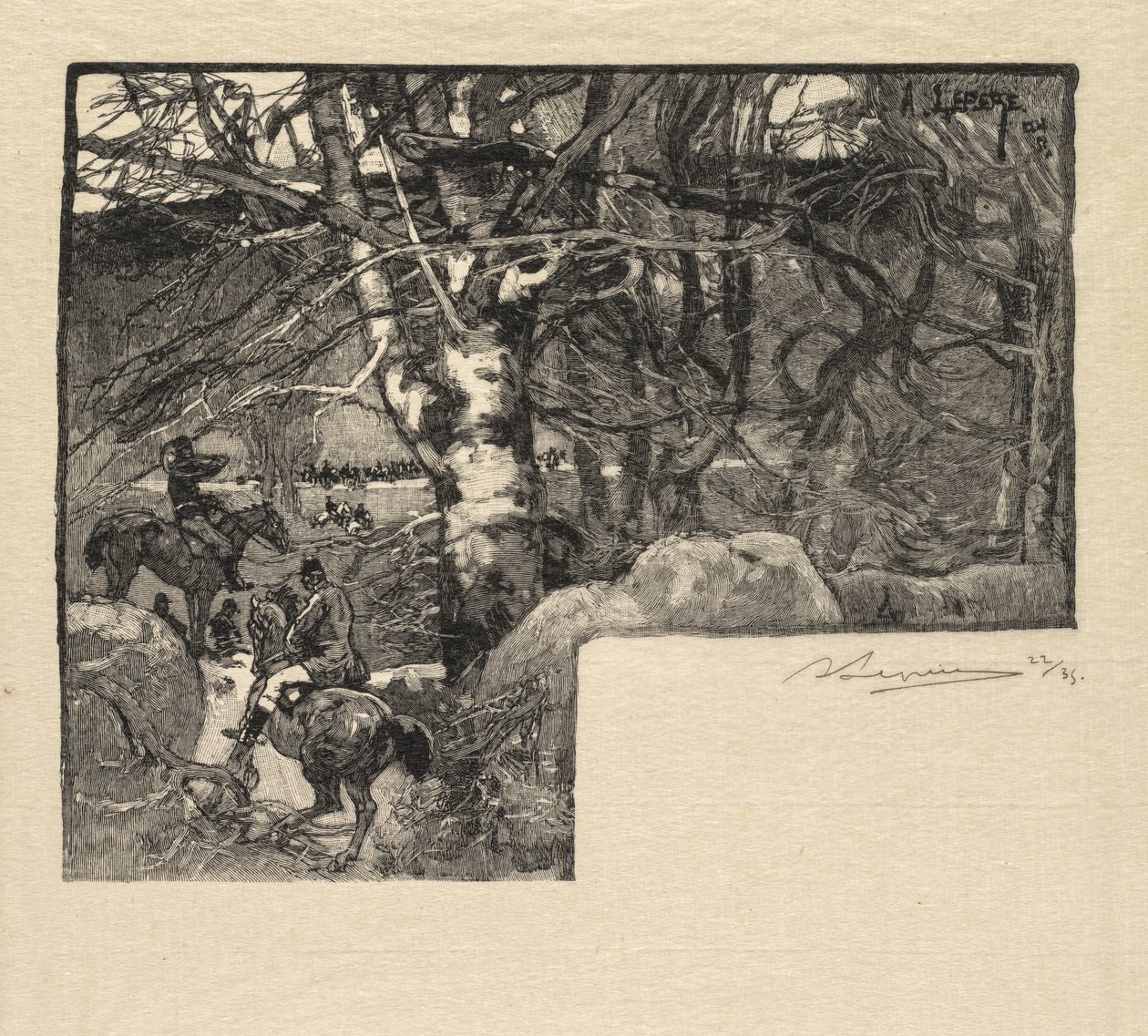 Fontainebleau-Wald: Jagd auf Mont-Gérard (La Forêt de Fontainebleau: Une chasse au Mont-Gérard) von Auguste Louis Lepère
