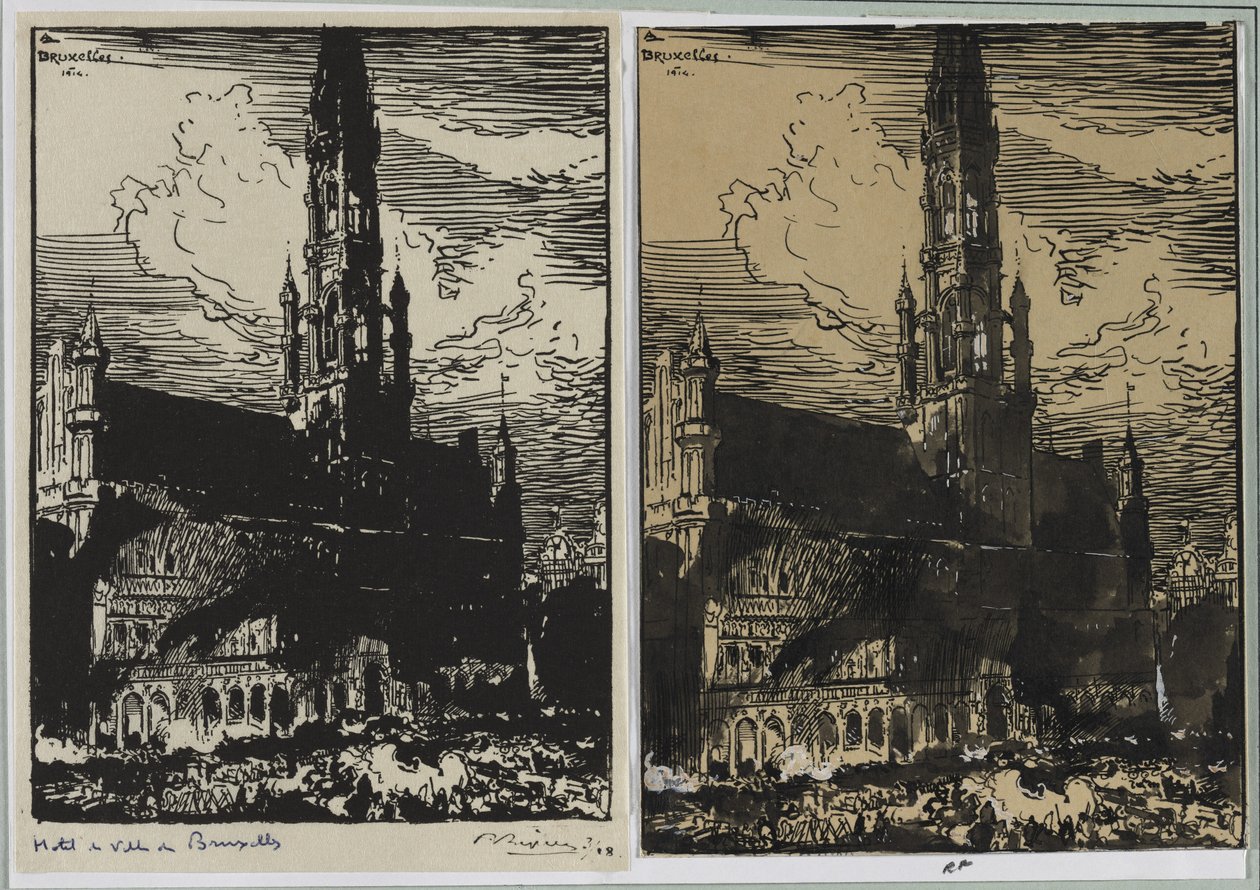 Hôtel de Ville de Bruxelles in Flammen, 1914 von Auguste Louis Lepère