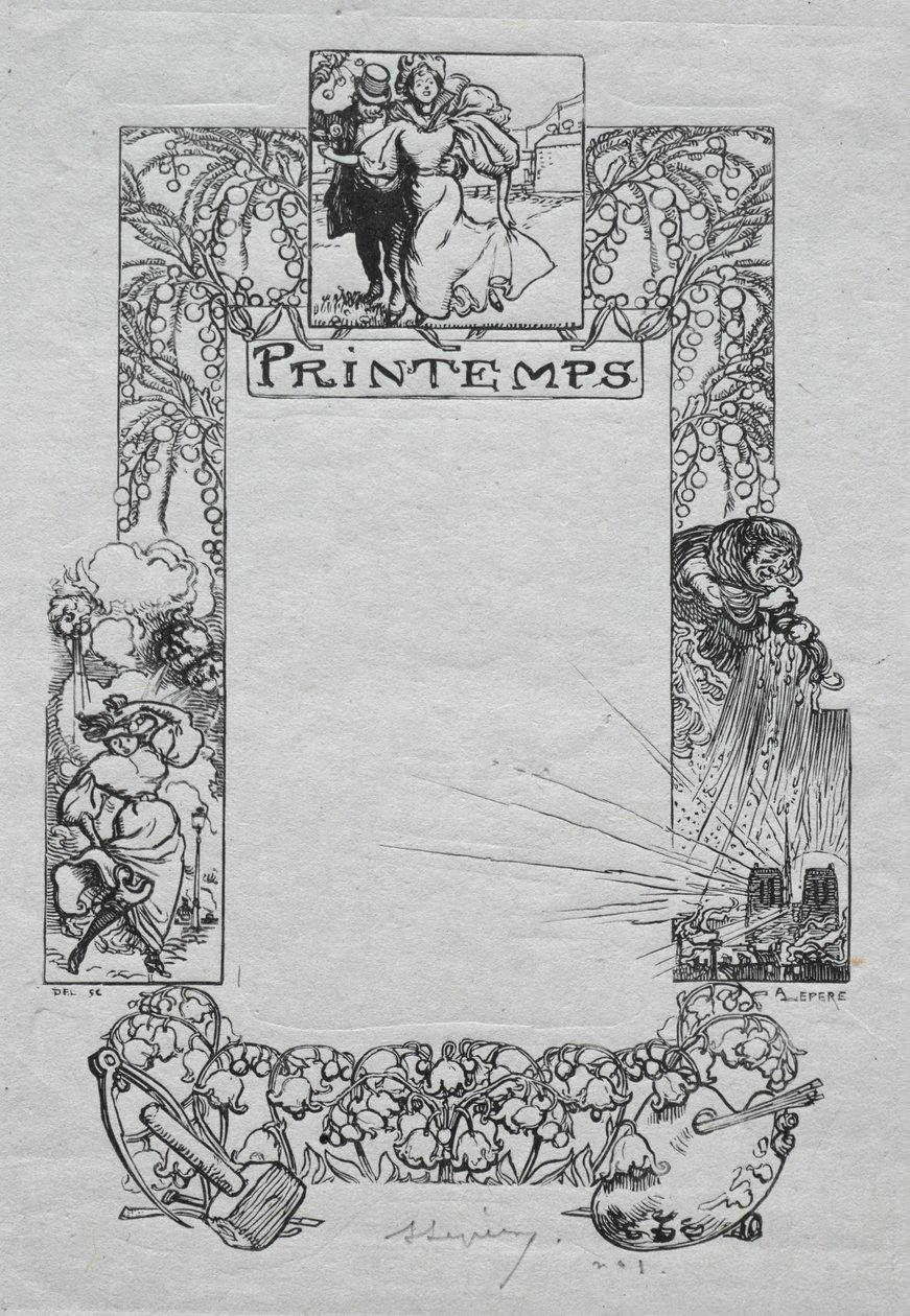 Pariser Almanach, 1897: Dekorativer Rand, Frühling von Auguste Louis Lepère