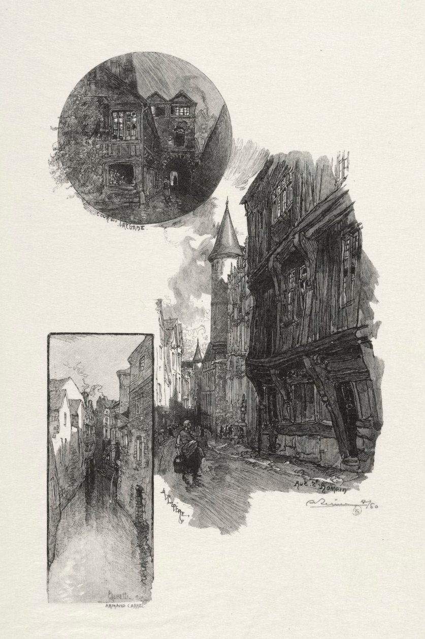 Rouen Illustré: Cour de LAlbane, Rue Saint Romain, Laubette Rue Armand - Carrel, 1896 von Auguste Louis Lepère