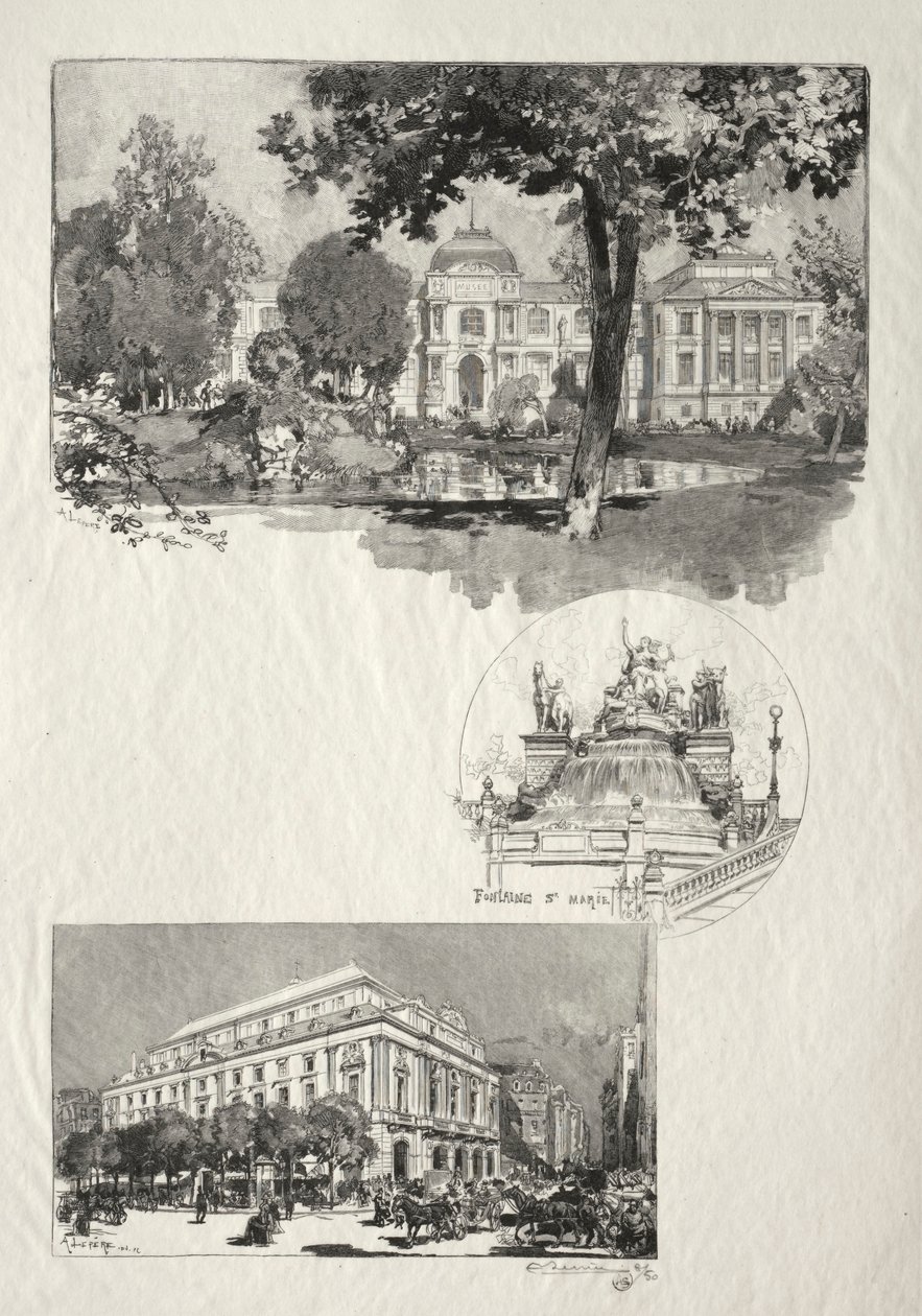 Rouen Illustré: La Musée; Fontaine St. Marie; Le Théâtre des Arts von Auguste Louis Lepère