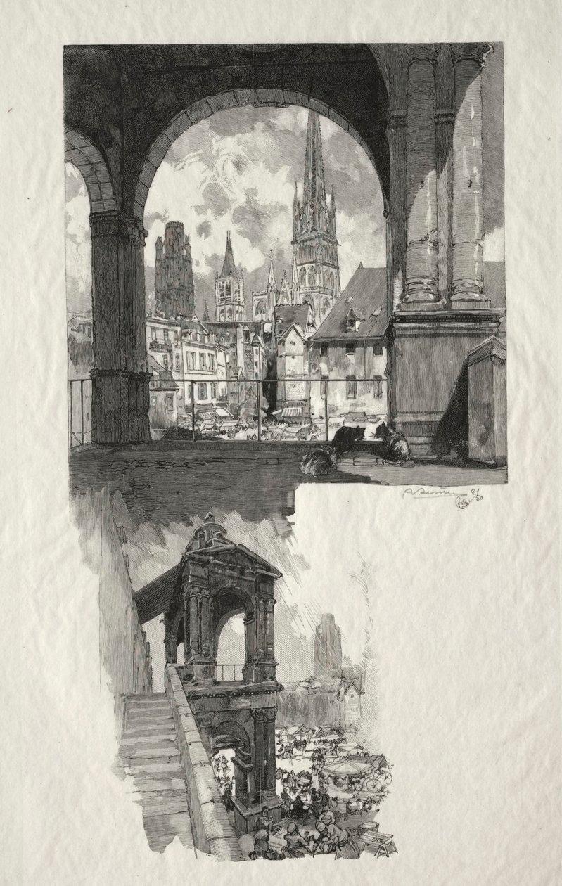 Rouen Illustré: Place de la Haute Vieille Tour, Edicule de la Fierte, 1896 von Auguste Louis Lepère