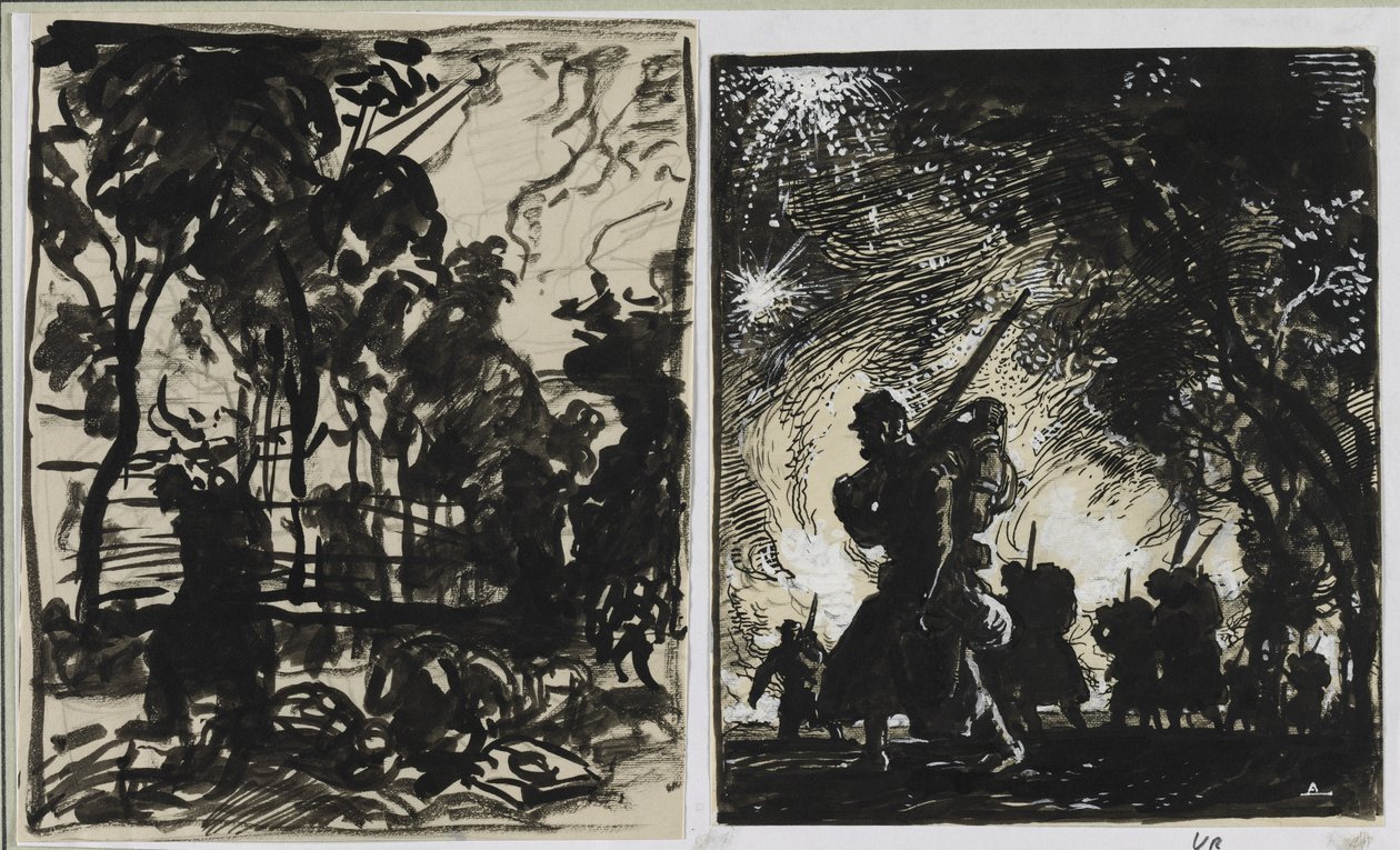 Nächtliche Szene; Patrouille am Waldrand von Auguste Louis Lepère