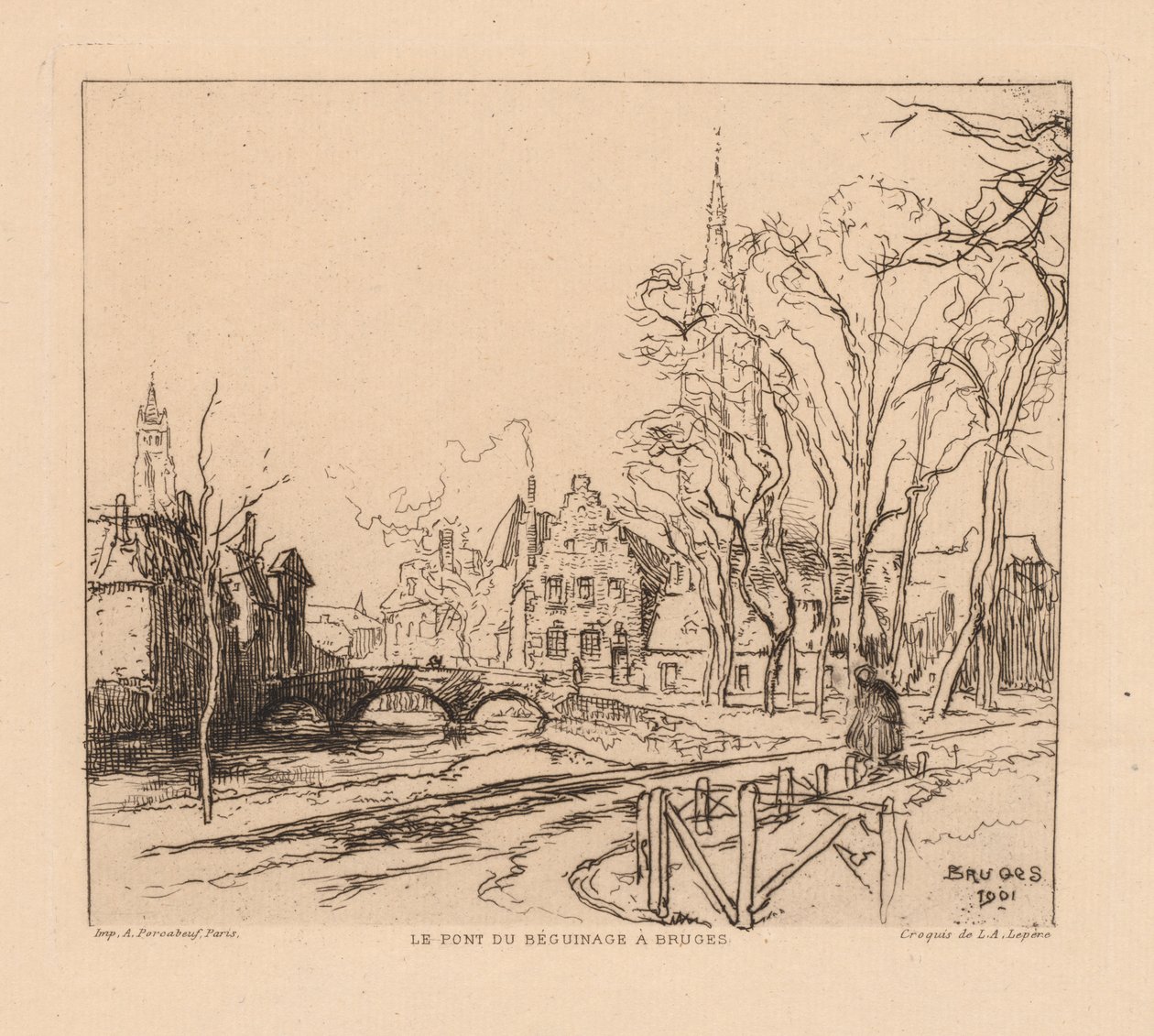 Die Béguinage-Brücke in Brügge La Pont du Beguinage à Bruges, 1901 von Auguste Louis Lepère
