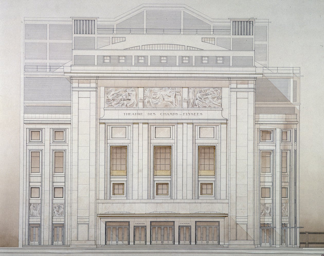 Théâtre des Champs-Élysées: Fassade - Projekt von Perret von Auguste Perret