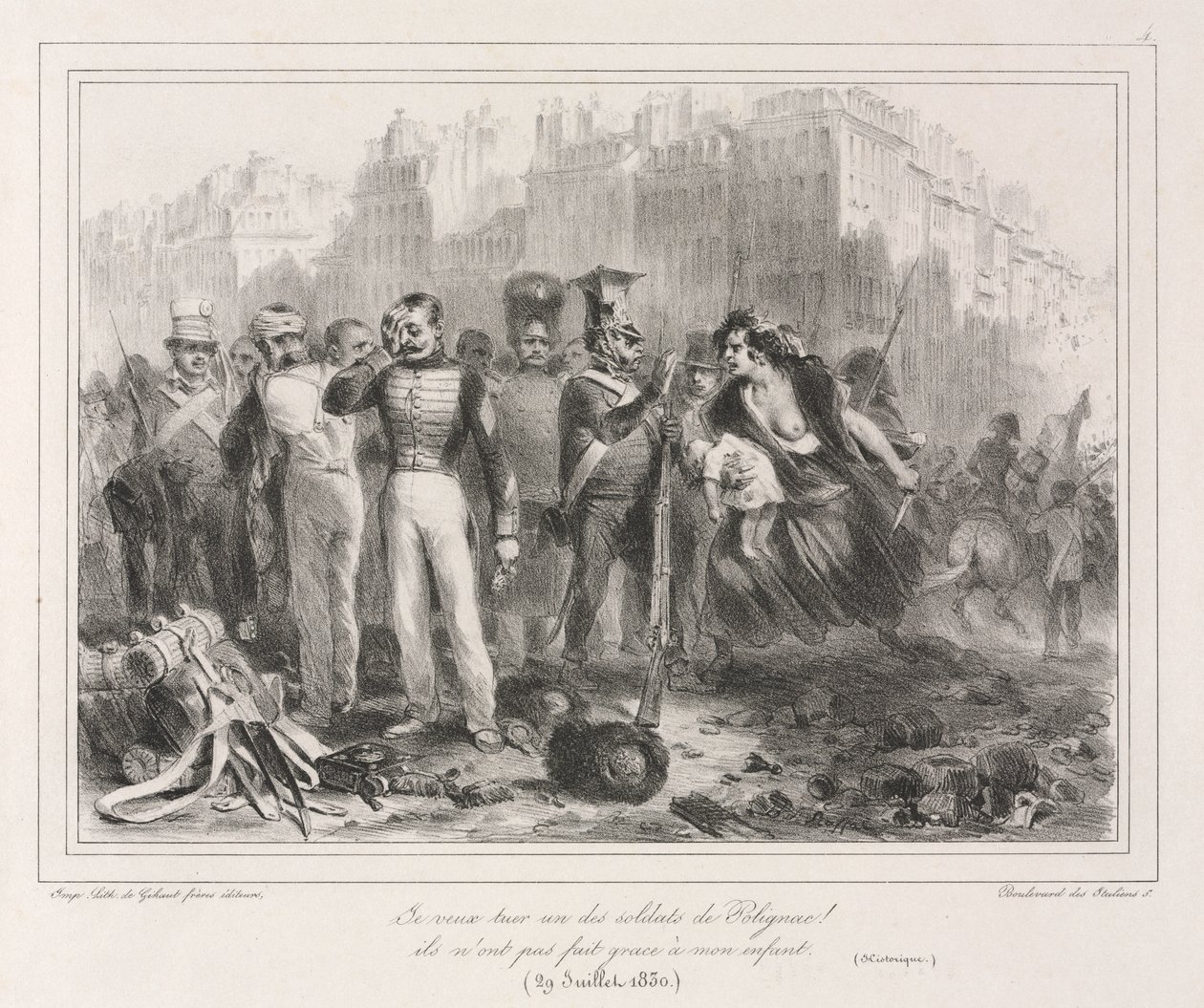 Album von 1831: Ich will einen von Polignacs Soldaten töten. Sie haben mein Kind nicht verschont (Historisch) von Auguste Raffet