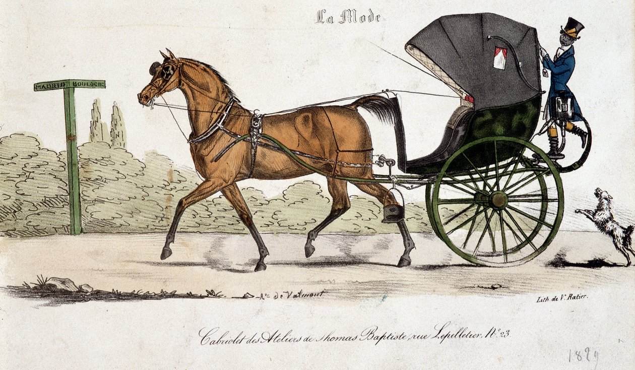 Cabriolet der Werkstätten von Thomas Baptiste - Gravur von Valmont von Auguste de (after) Valmont