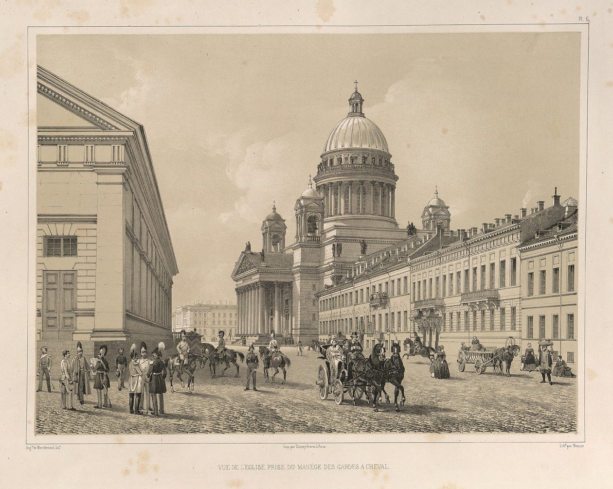 Die Isaakskathedrale vom Kavalleriemanöver aus gesehen, aus: Der Bau der Isaakskathedrale, 1845 von Auguste de Montferrand