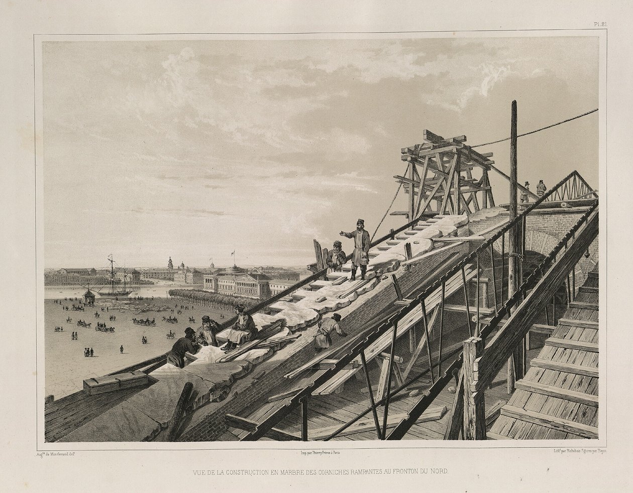 Der Gesimskonstruktion aus: Der Bau der Isaakskathedrale, 1845 von Auguste de Montferrand