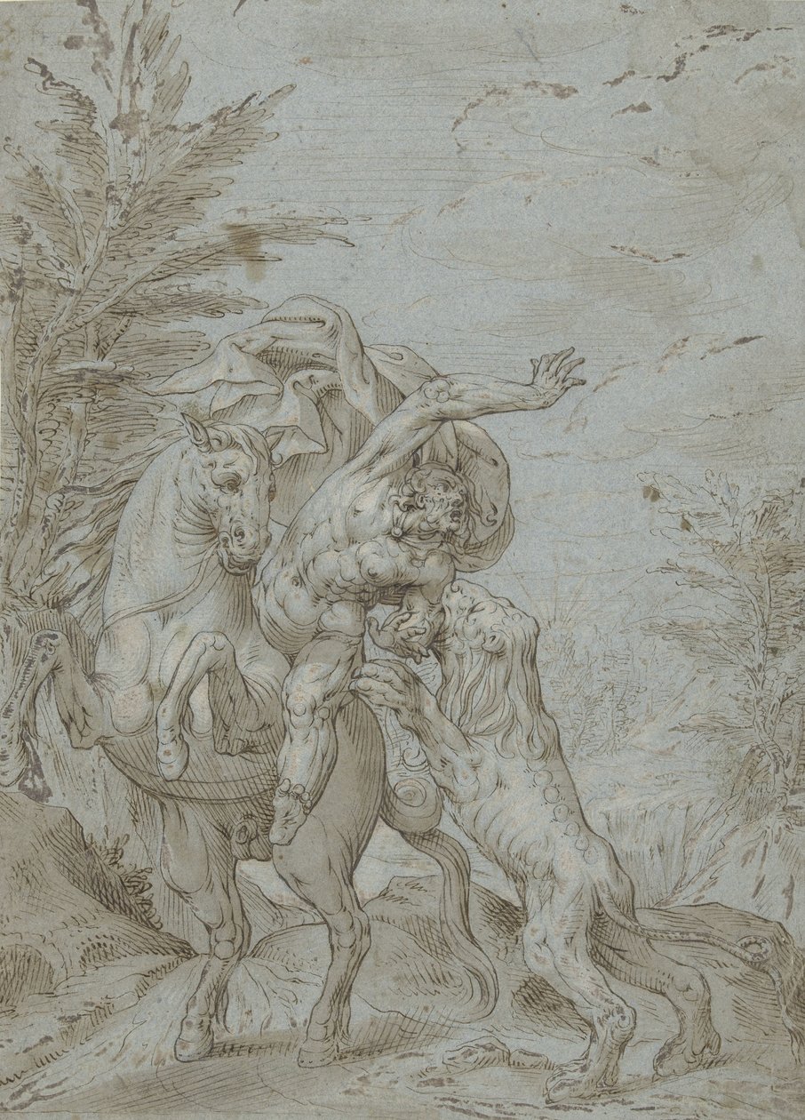 Reiter von Löwe angegriffen (der Prophet Bileam?) von Augustin Braun (possibly)