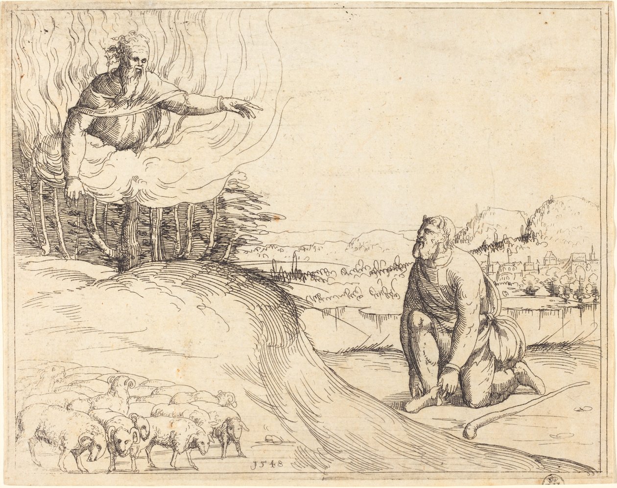 Moses und der brennende Dornbusch von Augustin Hirschvogel