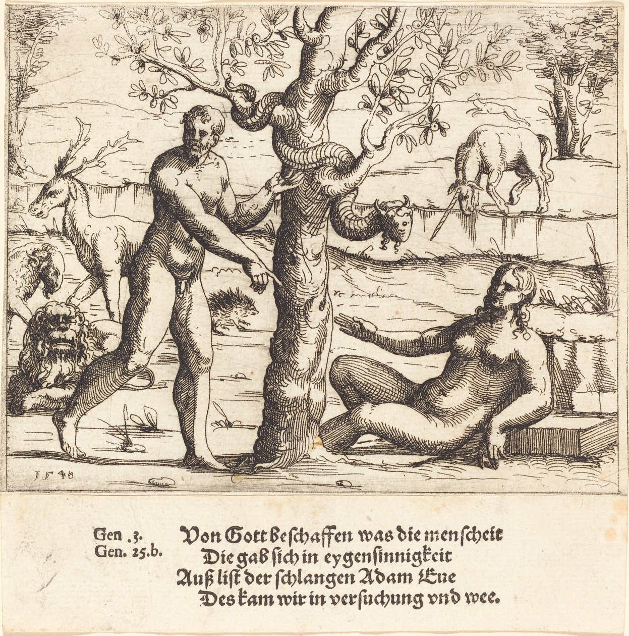 Die Versuchung von Eva, 1548 von Augustin Hirschvogel