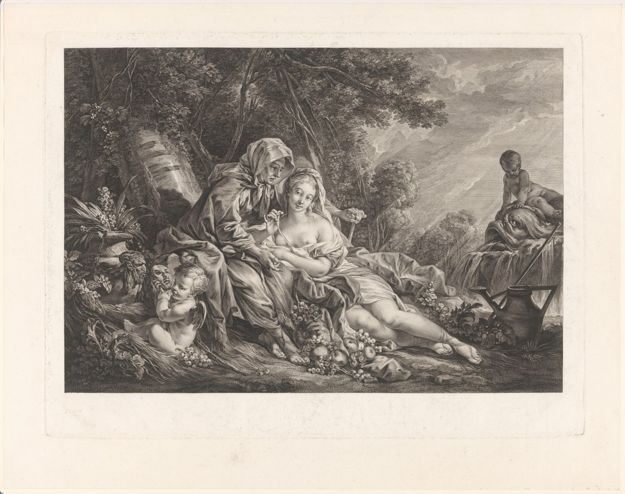 Vertumnus und Pomona in einer Parklandschaft von Augustin de Saint-Aubin